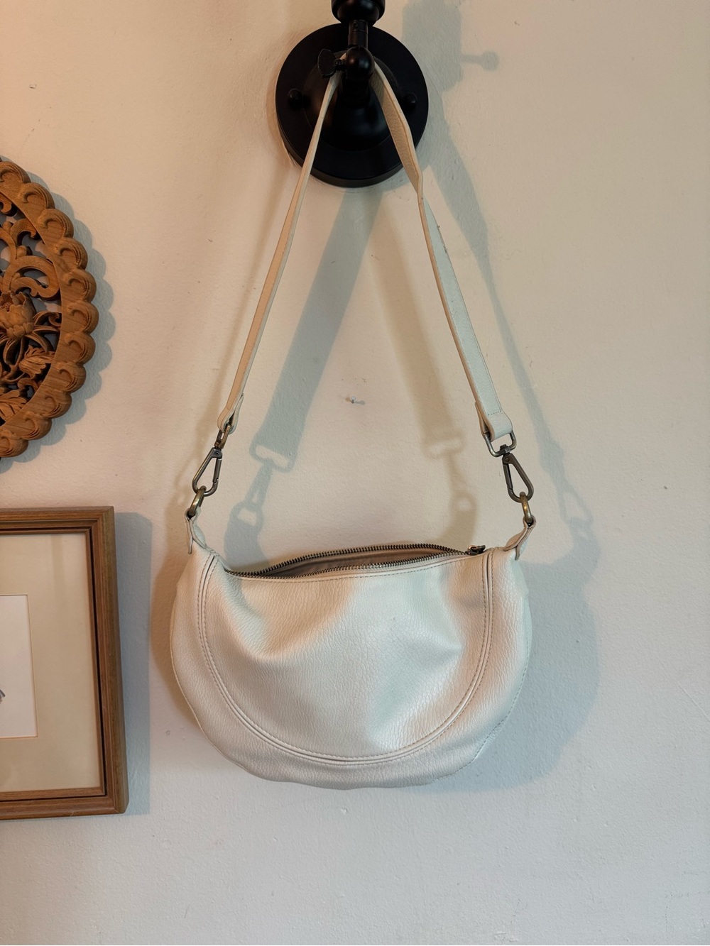 Anthropologie Cream Crescent Shoulder Bag with Detachable Strap